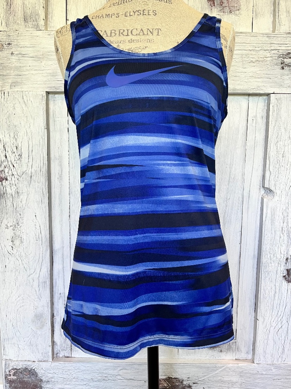 Nike-Women's Dri-Fit Lightweight Blue, Patterned, Athletic Tank Top-Size L